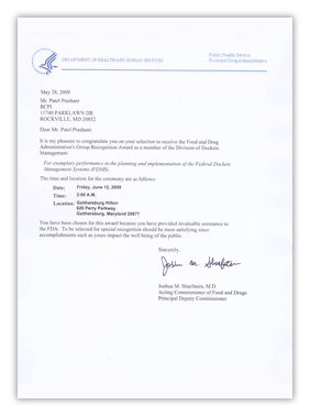 Dept Health Human Services Letter