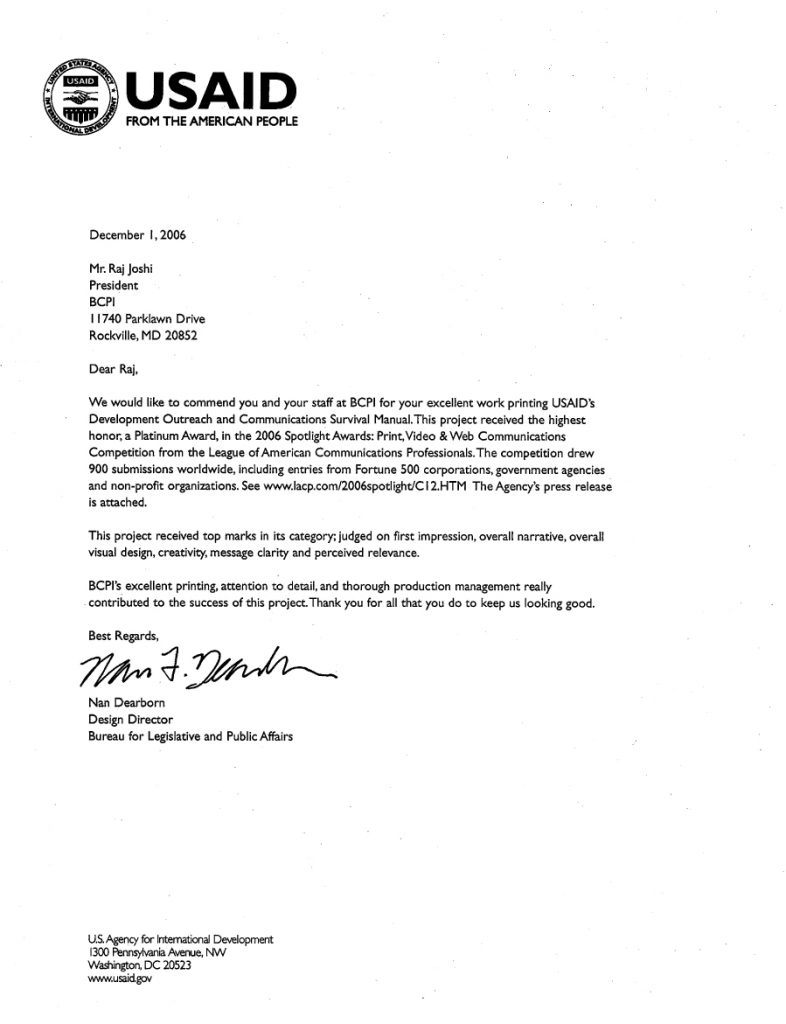 USAID Letter of Recommendation