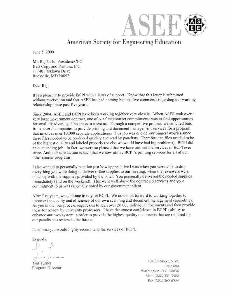 Recommendation Letter from ASEE American Society for Engineering Education